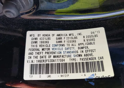 2013 Honda Accord Sport from USA, damaged, VIN 1HGCR2F53DA177564